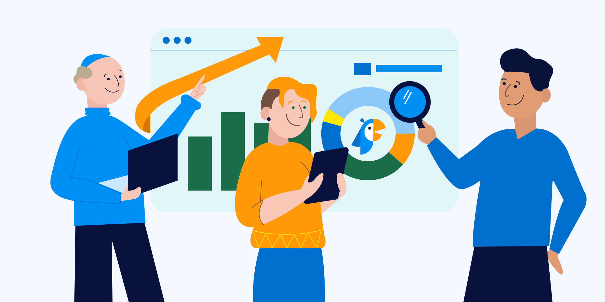 Team analyzing graphs together