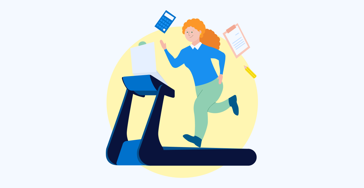 Woman on a treadmill while working