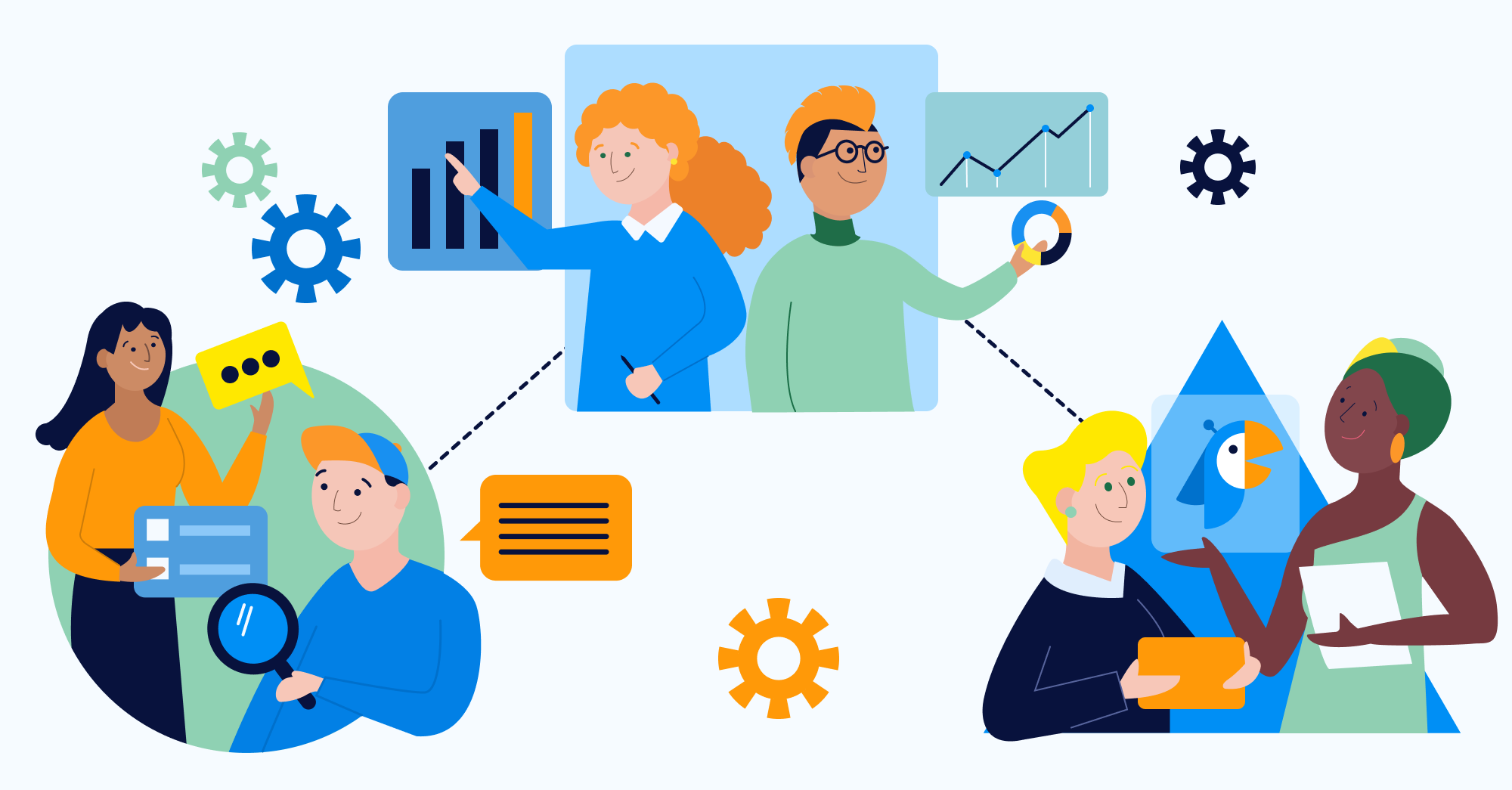 Digital workplace: illustration of people working together