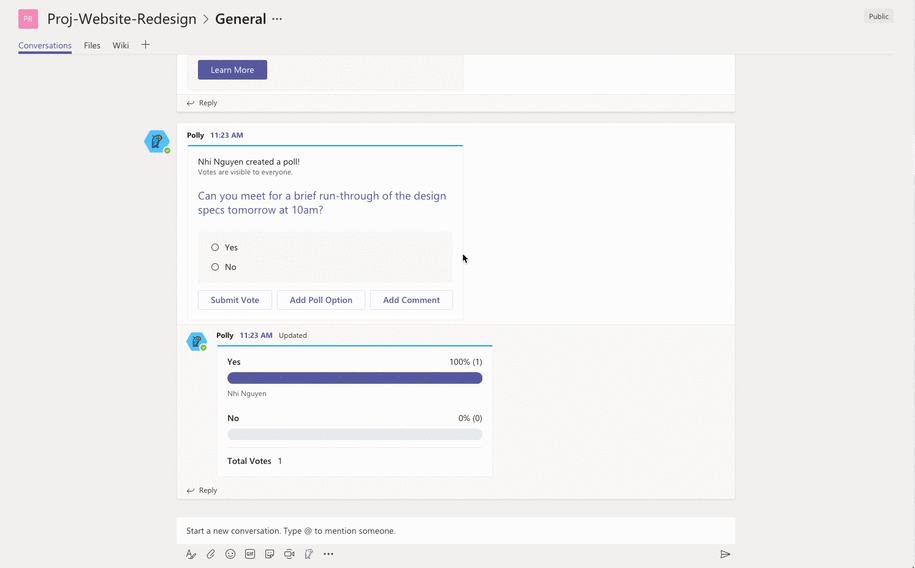 Results Polly message extension