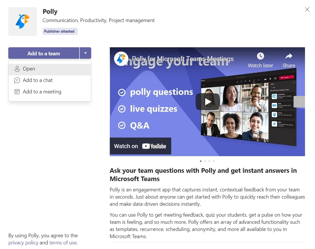 Microsoft Teams Poll: Polly - Add to a team