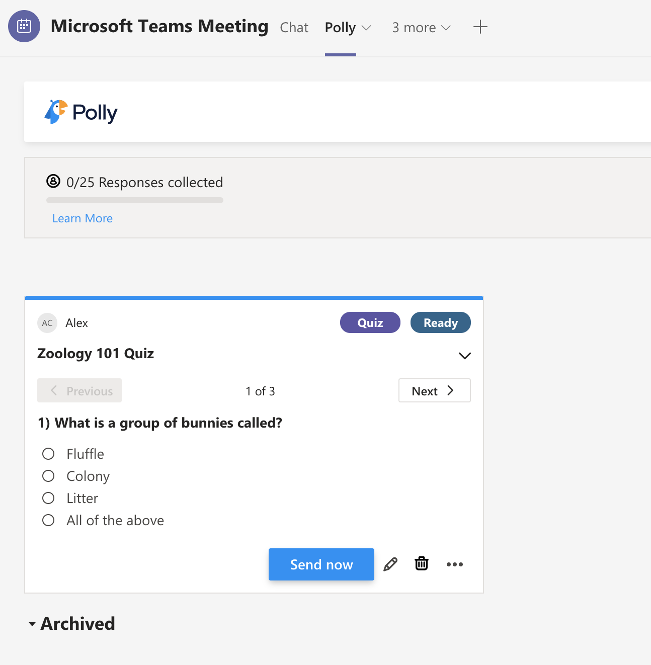 Quizzes in Teams Meetings