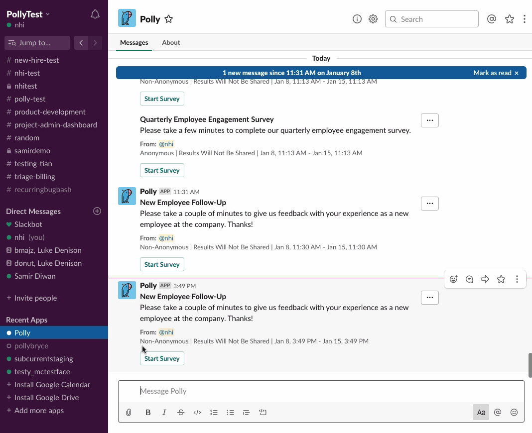 Survey taking in Slack