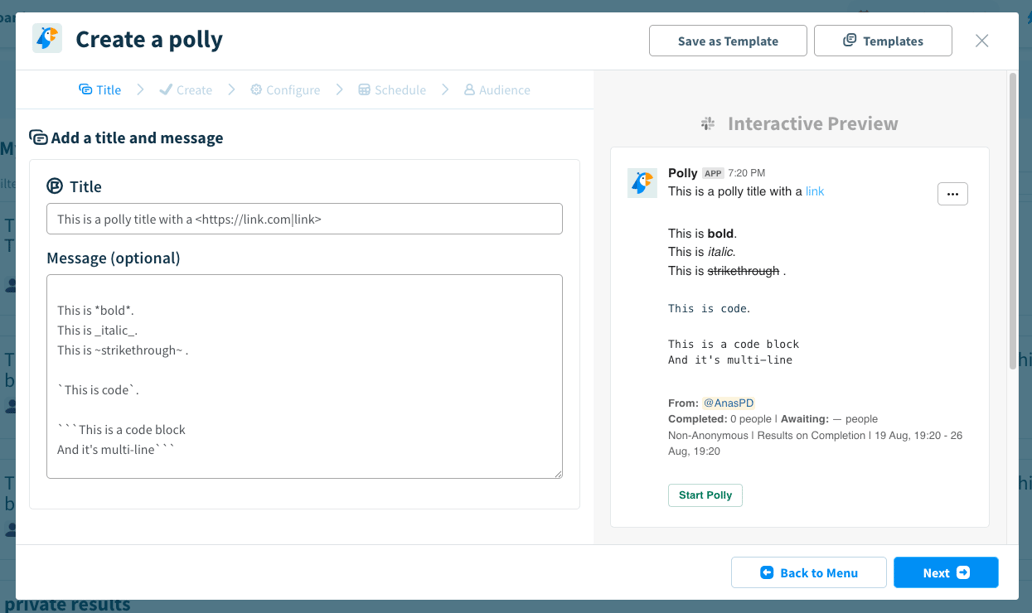 Formatting your Pollys