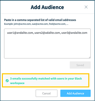 Confirm adding audience