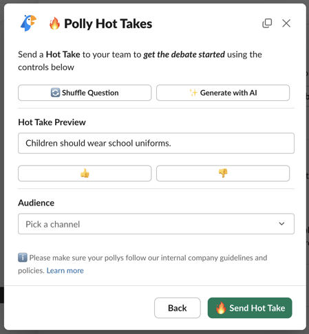 slack app hot takes screen