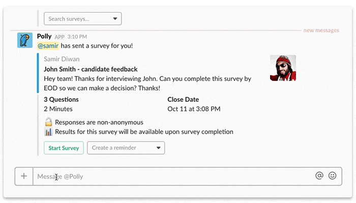 slack polly survey with commenting