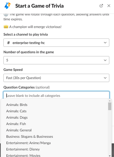trivia question categories