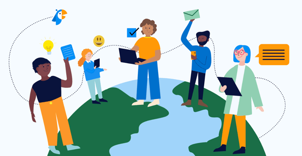 Internal communications tools: people from around the world communicating with each other