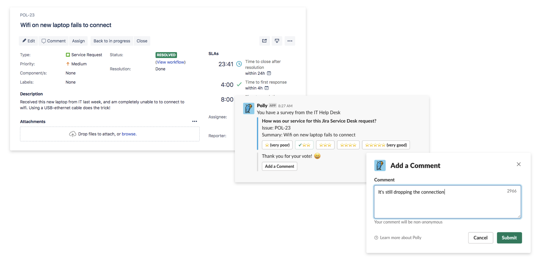 Polly For Jira Service Desk Integration