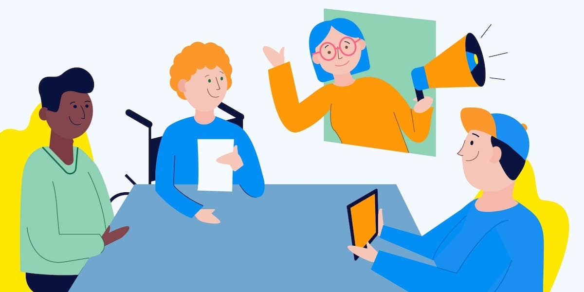 Digital workplace: illustration of people debating