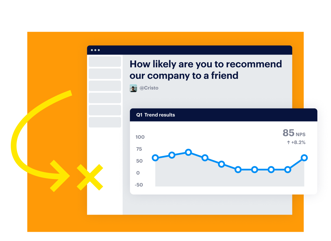 question and trend line chart tracking employee recommendation score (eNPS)