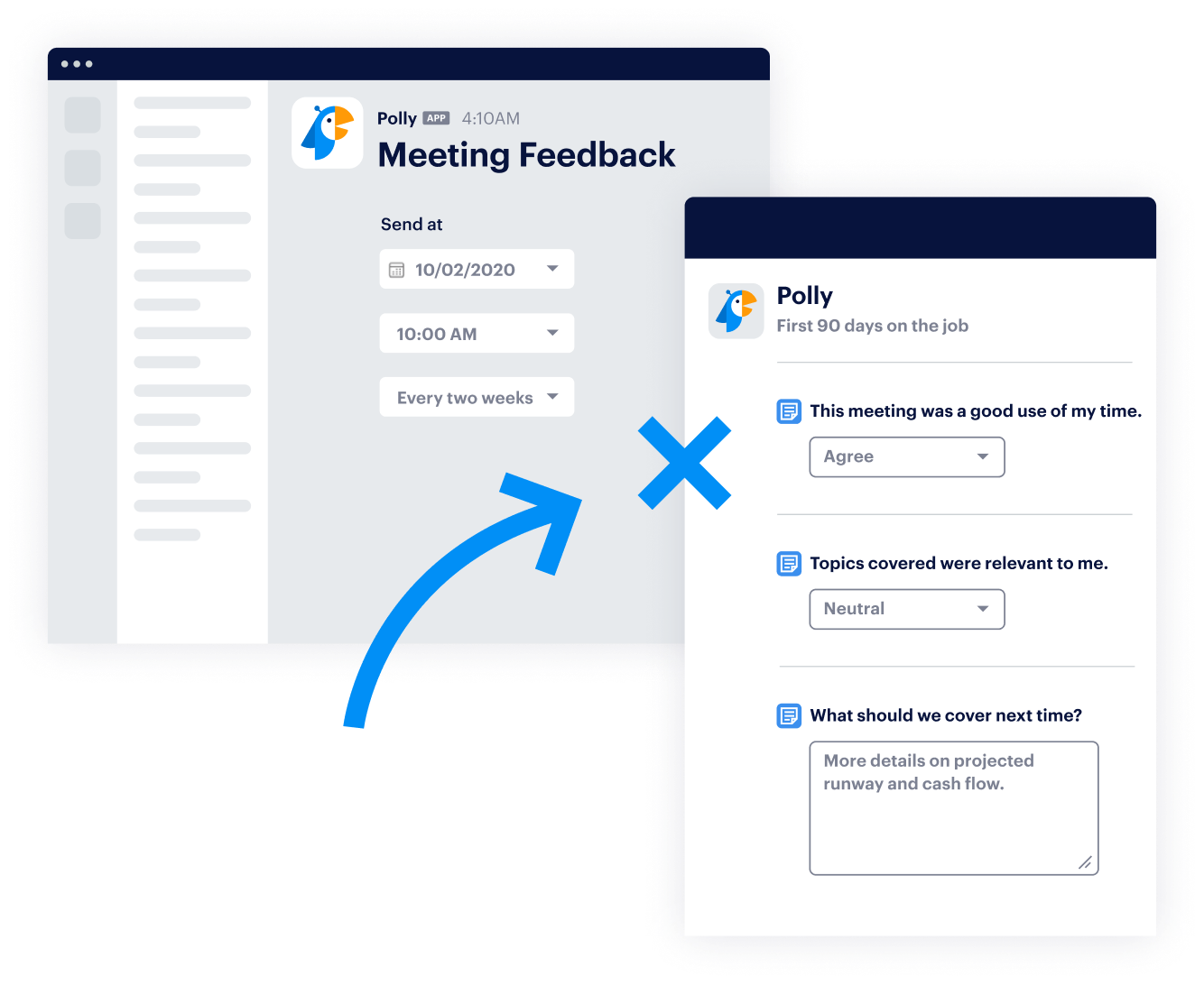 control panel to schedule an automatic meeting feedback questionnaire