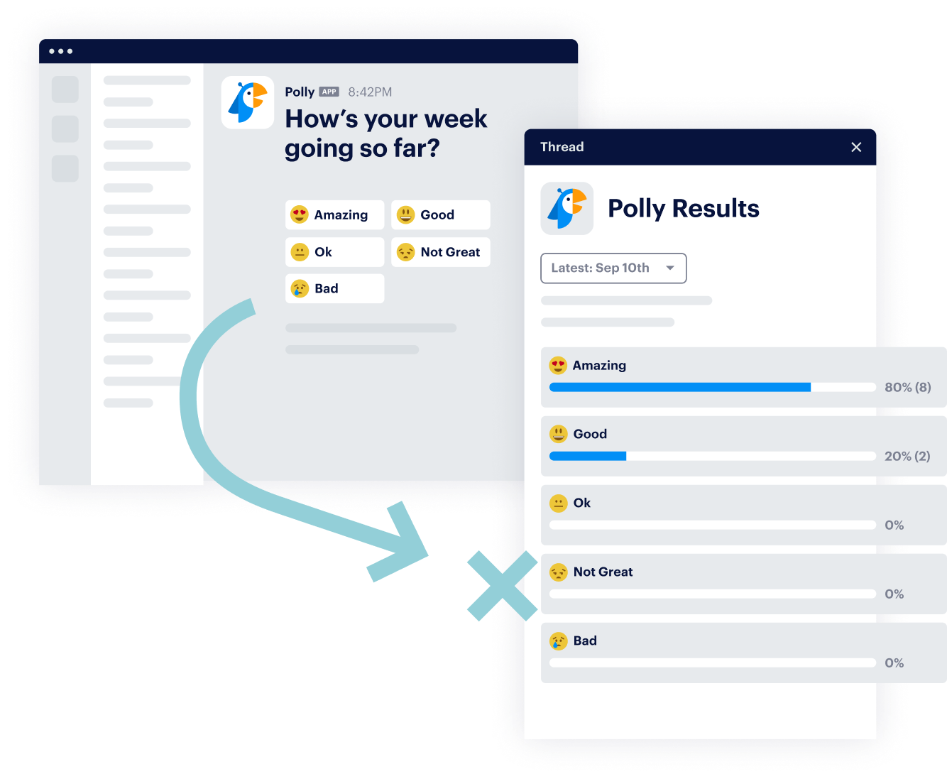 employee question about status of week with emoji answers