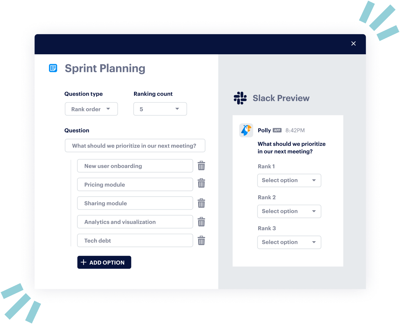 creation of a questionnaire about prioritization for product sprint